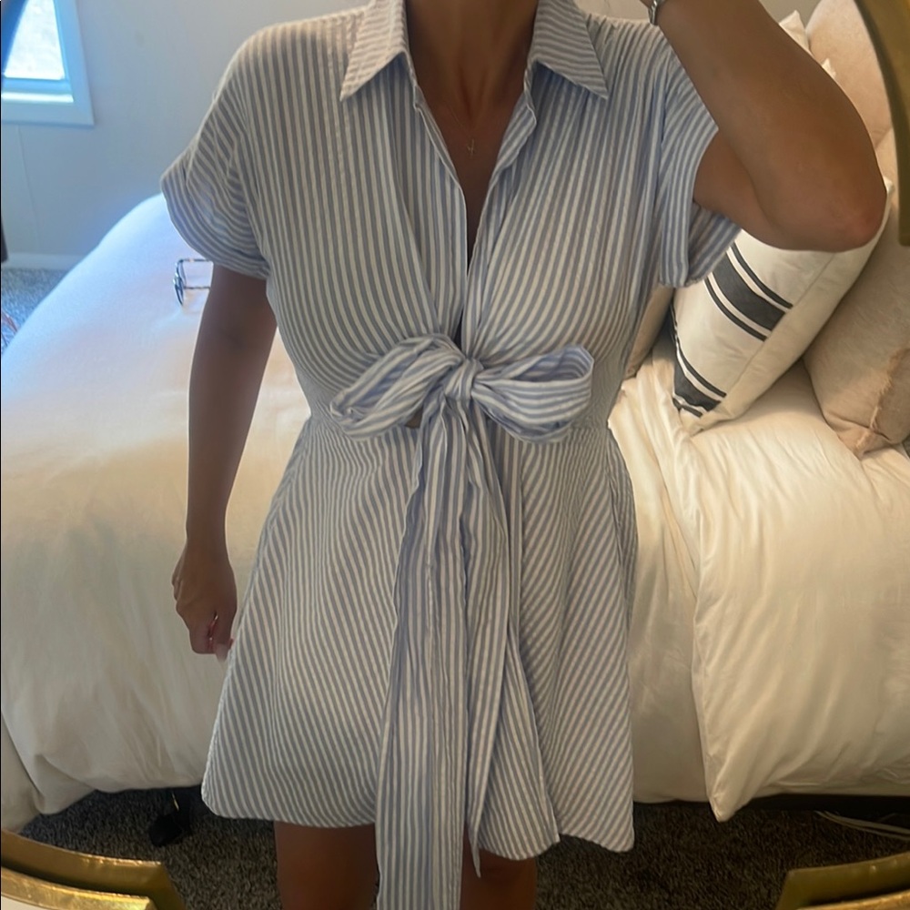 Lulu's Blue and White Tie Front Mini Dress
